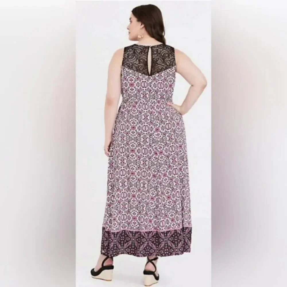 Torrid Pink Floral Lace Yoke Challis Maxi Dress